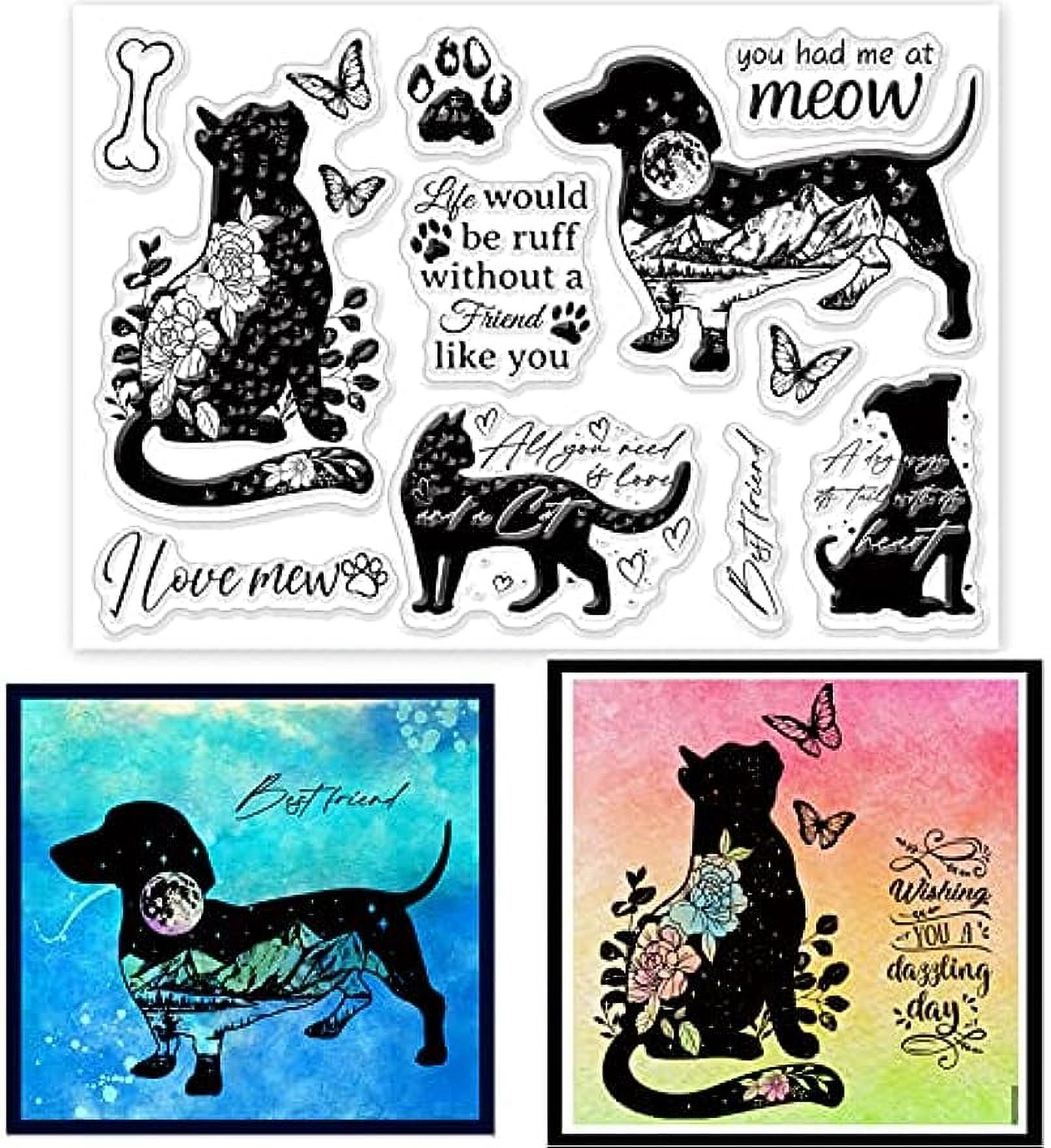 Dogs Cat Silhouette Clear Stamps for DIY Scrapbooking Flowers Landscape Silhouette Silicone Clear Stamp Seals for Cards Making Photo Album Journal Home Decoration